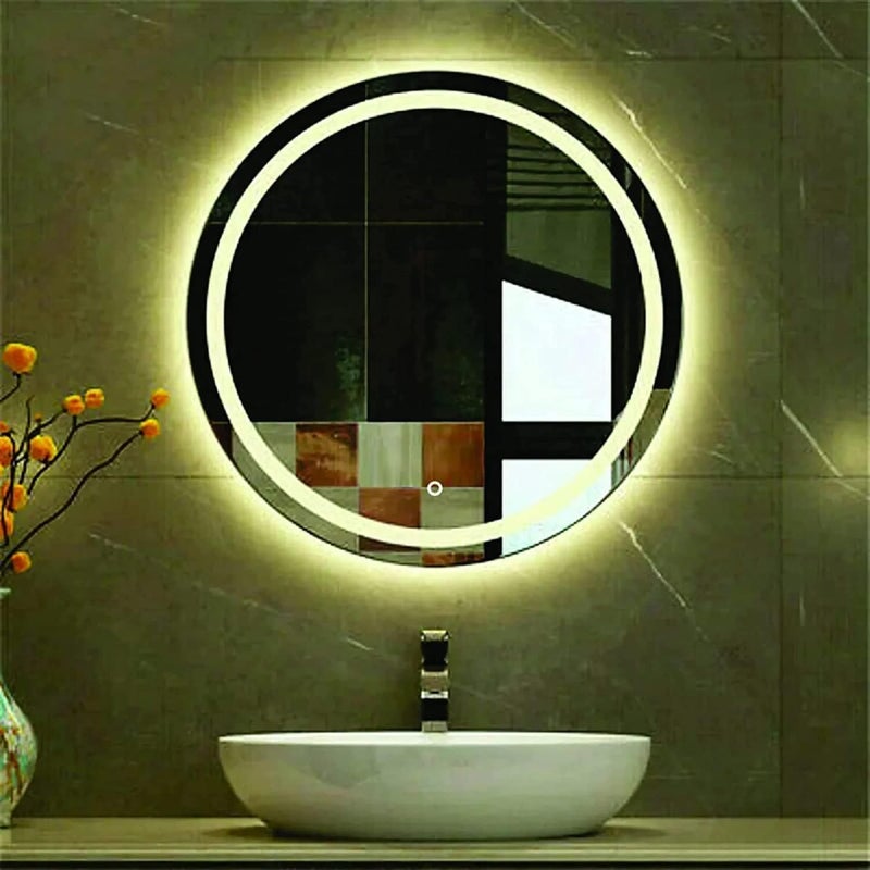 PRINCE ART LED Mirror Glass Bathroom Wall Full Size Length Home Decor Light Mirror for Bedroom Living Room Dressing Room Hall Wash Basin Makeup Room Size 21x21 Inch AZ12 - Image 1