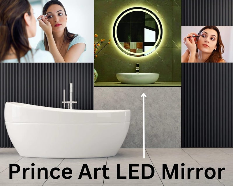 PRINCE ART LED Mirror Glass Bathroom Wall Full Size Length Home Decor Light Mirror for Bedroom Living Room Dressing Room Hall Wash Basin Makeup Room Size 21x21 Inch AZ12 - Image 3