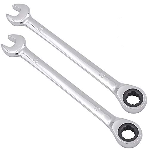 KINJOEK 2 PCS 10mm 12PT Ratchet Wrench Metric Ratcheting Wrench Set with 5 Movement and 72 Teeth for Projects with Tight Space