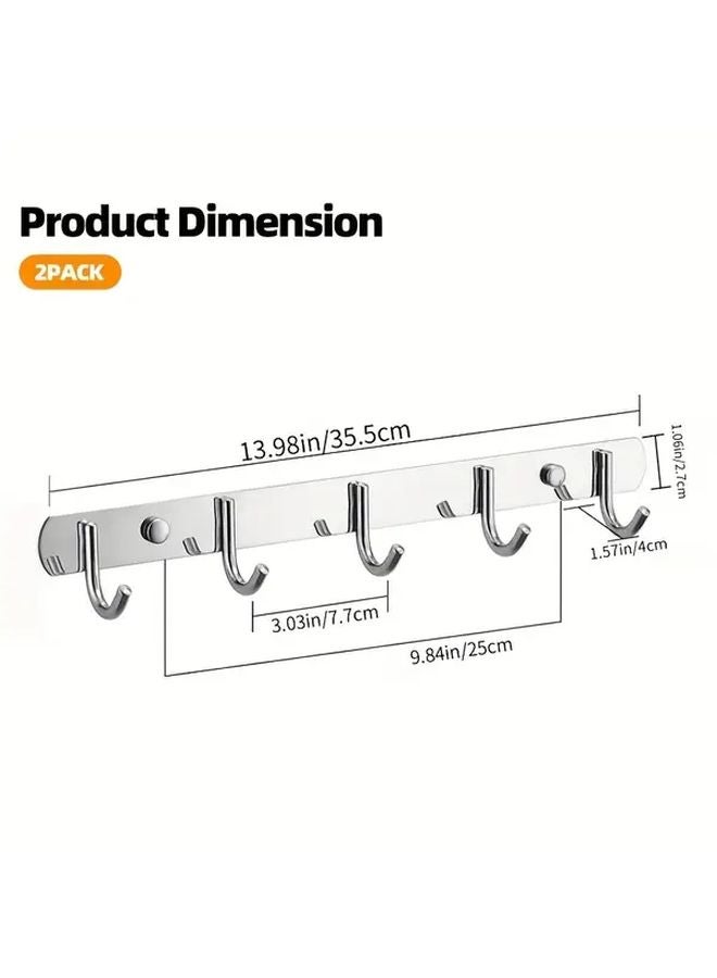 مجموعة من 2 رف معاطف حائطي متين من الفولاذ المقاوم للصدأ 304 مع 5 خطاطيم تشطيب نيكل فرشاة - Image 4