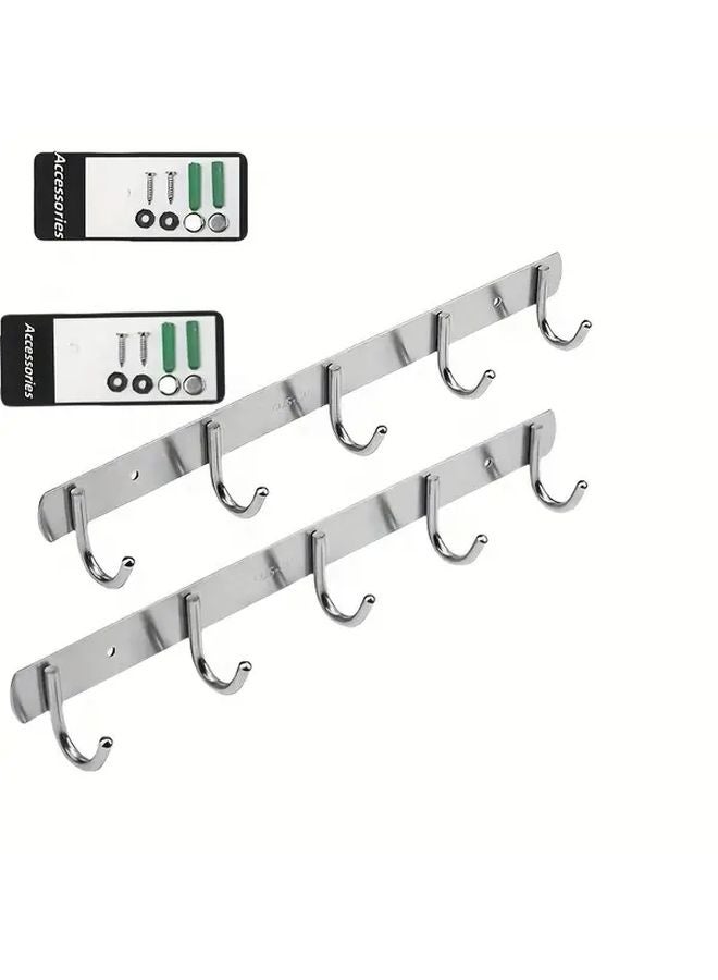 مجموعة من 2 رف معاطف حائطي متين من الفولاذ المقاوم للصدأ 304 مع 5 خطاطيم تشطيب نيكل فرشاة - Image 2