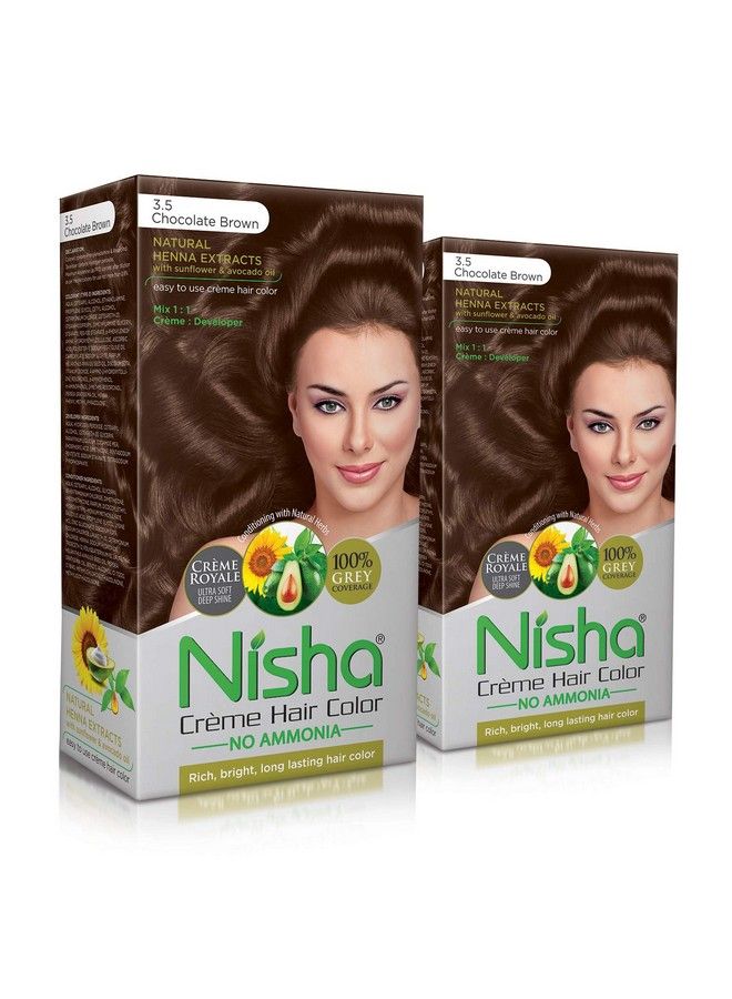 Nisha Creme Hair Colour 3.5 CHOCOLATE BROWN (60gm + 60ml + 18ml Nisha Conditioner with Natural Herbs 100% Grey Hair Coverage) Pack of 2 - Image 2