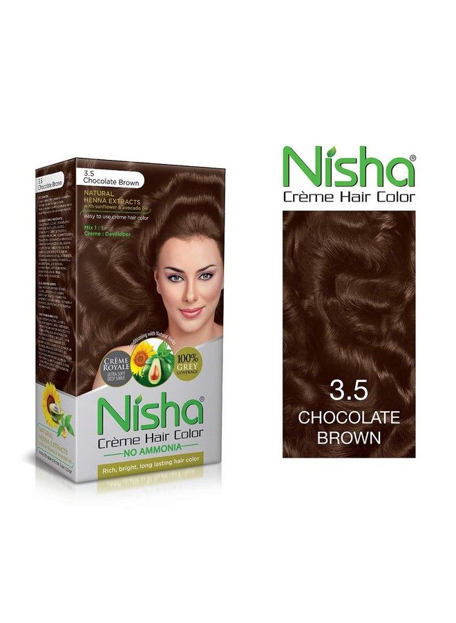 Nisha Creme Hair Colour 3.5 CHOCOLATE BROWN (60gm + 60ml + 18ml Nisha Conditioner with Natural Herbs 100% Grey Hair Coverage) Pack of 2 - Image 4
