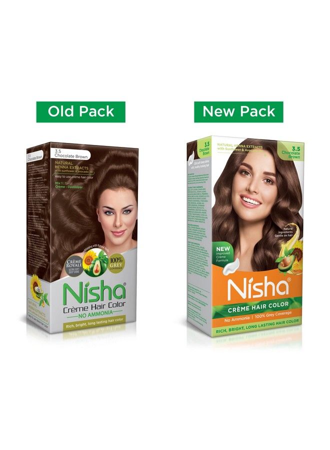 Nisha Creme Hair Colour 3.5 CHOCOLATE BROWN (60gm + 60ml + 18ml Nisha Conditioner with Natural Herbs 100% Grey Hair Coverage) Pack of 2 - Image 3
