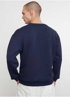 trendyol Navy Blue Oversize/Wide Cut Text Printed Sweatshirt TMNAW25SW00089  - Image 5