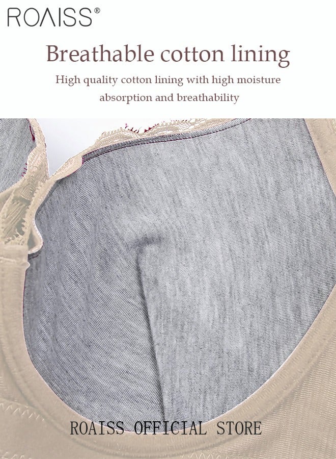 roaiss Women's Lace Bra Push Up Cotton Daily Underwire Leisure Comfort Breathable Soft Bras Sweet Romantic Ultra-Thin Underwear Lingerie Underclothes Beige  - Image 4