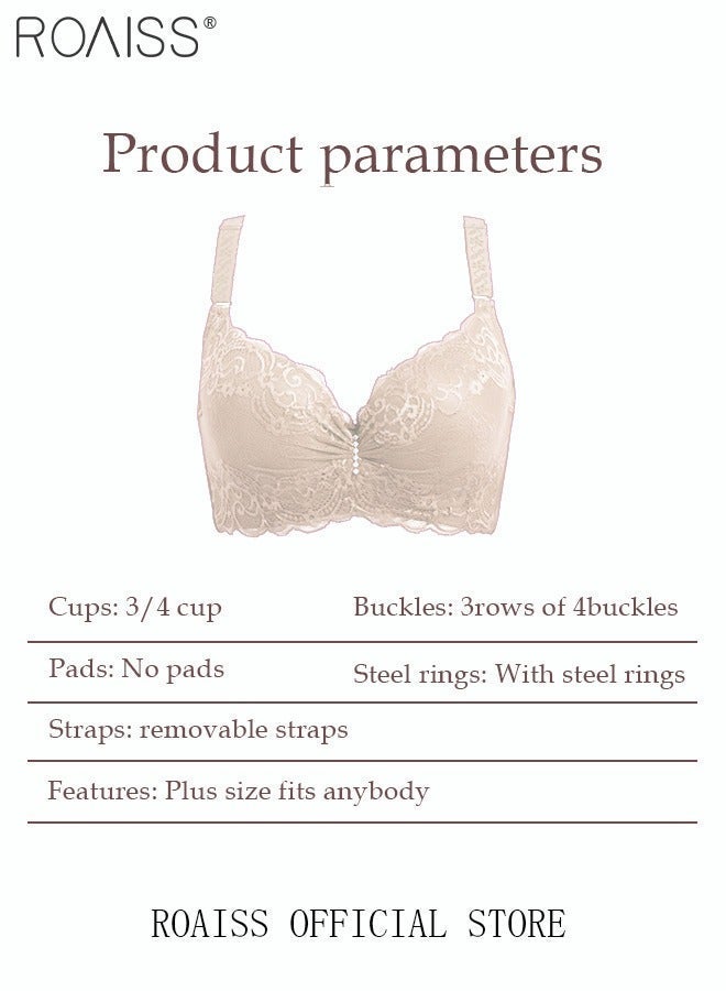 roaiss Women's Lace Bra Push Up Cotton Daily Underwire Leisure Comfort Breathable Soft Bras Sweet Romantic Ultra-Thin Underwear Lingerie Underclothes Purplish Beige - Image 1