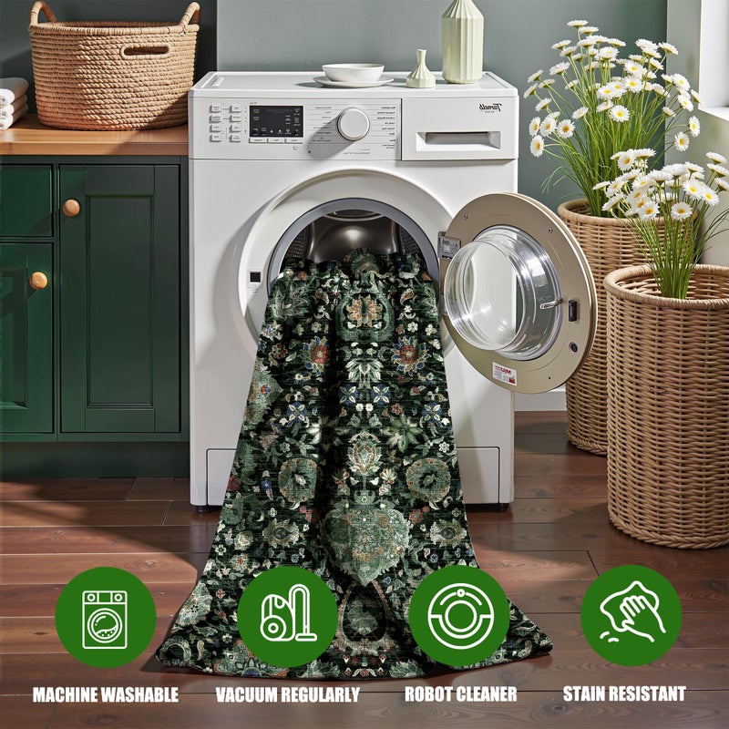 Deerly 6x9 Vintage Rugs for Dining Room, Washable Rugs Non Slip Large Area Rug for Living Room Bedroom Office, Floor Decoration Big Rug Low-Pile Kid & Pet Friendly(Dark Green - Image 5