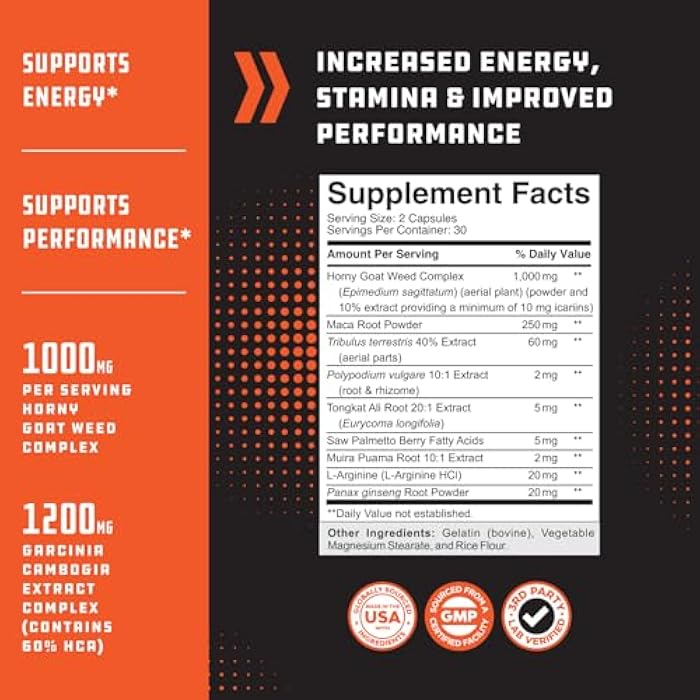 Natures Craft مكمل التستوستيرون للرجال - معزز التستوستيرون للرجال مع عشب الماعز الشقي، جذر الماكا، تونغكات علي وتريبولوس تيرستريس - دعم الطاقة، معزز الأداء، بناء العضلات - 60 كبسولة - Image 2