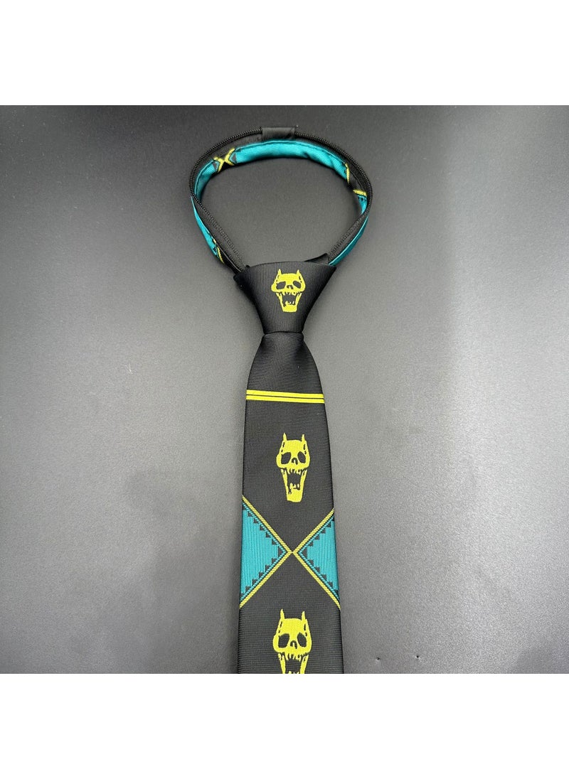 Generic - Anime JOJO Tie Kira Yoshiro Wonderful Adventure Skull Black Purple Green Men's Hand Tie Zipper green - Image 1