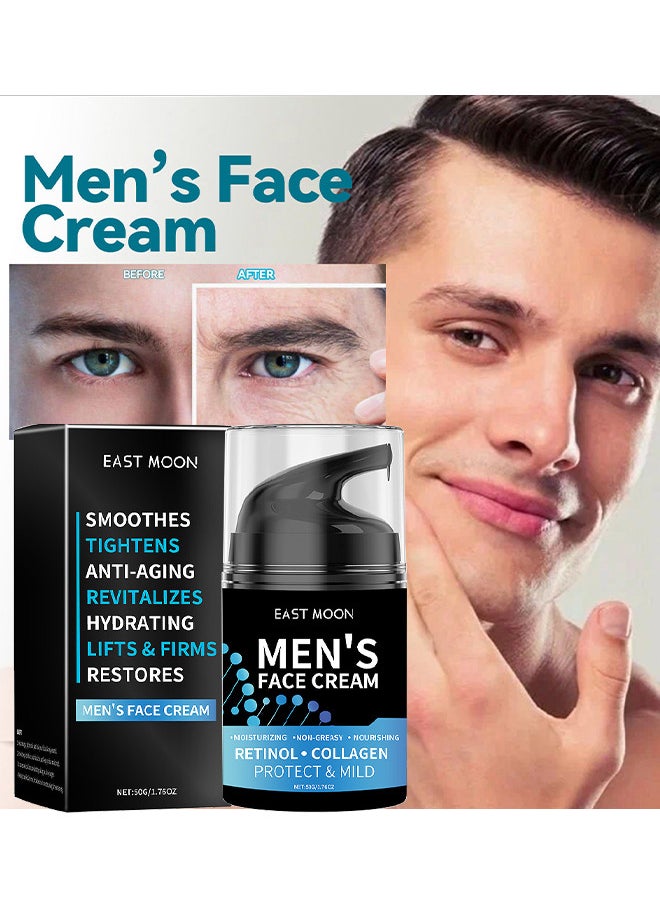 East Moon - Men's Face Cream, Men's Retinol And Collagen Moisturizer Anti-Aging Face Cream For Men, Naturally Collagen And Hyaluronic Acid, Day And Night Anti Wrinkle Control Oil Face Cream Lotion For Mens Skin Care 50ML - Image 1