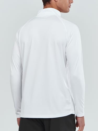 NORTHYARD Men's Running Shirt Long Sleeve Quarter Zip Pullover Moisture Wicking Quick Dry Athletic Workout Shirts White-L - Image 2