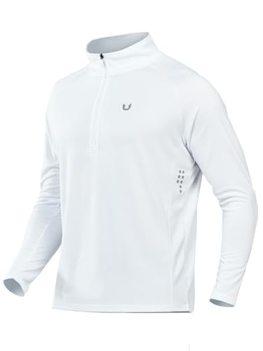 NORTHYARD Men's Running Shirt Long Sleeve Quarter Zip Pullover Moisture Wicking Quick Dry Athletic Workout Shirts White-L - Image 1
