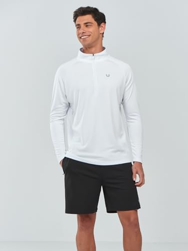 NORTHYARD Men's Running Shirt Long Sleeve Quarter Zip Pullover Moisture Wicking Quick Dry Athletic Workout Shirts White-L - Image 3