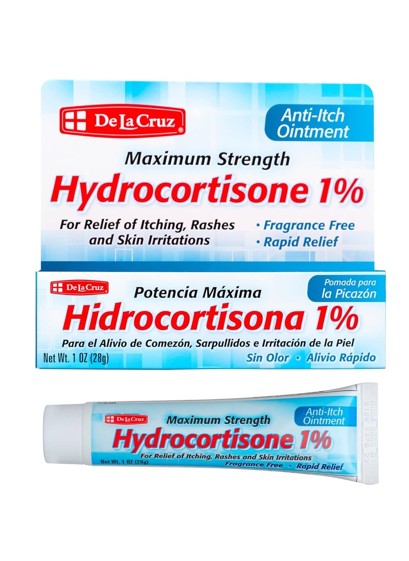 De La Cruz De La Cruz 1% Hydrocortisone Ointment - Maximum Strength - Topical Anti Itch Ointment - Dry Skin, Redness, Dermatitis, Eczema and Rashes - 1 OZ (28g) 