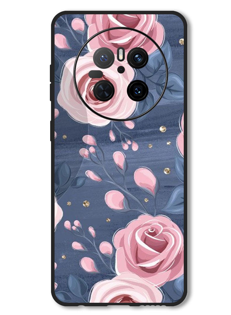 Theodor Case Compatible with Huawei Mate 70 Protection Shockproof Bumper Cover Roses & Leaves Pattern - Image 1