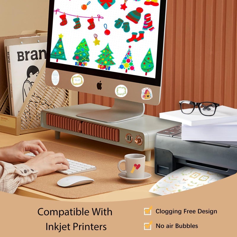 Ruibytree Printable Vinyl Sticker Paper for Inkjet Printer-30 Sheets Glossy White 8.5" x 11" Waterproof Labels Paper, Dries Quickly, Vivid Colors, Tear Resistant, DIY Christmas Stickers - Image 5