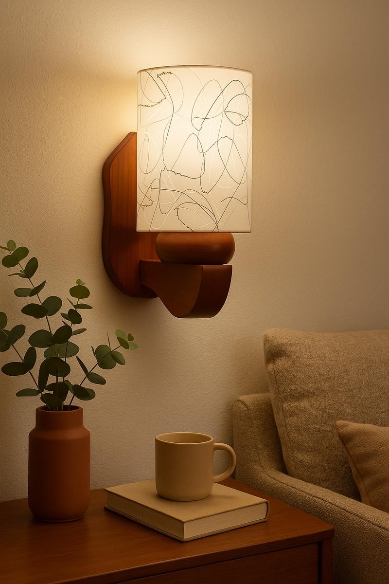 Somil Brown Wooden Wall Lamp with Hand Decorated Colorful Glass Shade | Vintage Style Indoor Wall Light | Decorative Lamp for Living Room, Bedroom, Hallway, Café & Restaurant – 19 x 27 x 30 cm - Image 1
