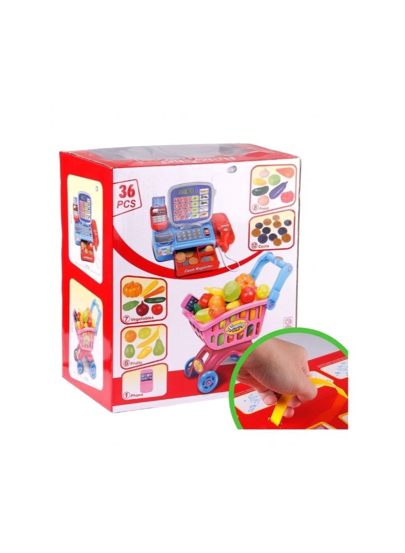 Lima Kids Shopping Play Set with Cash Register & Shopping Cart – 36 Pieces - Image 2