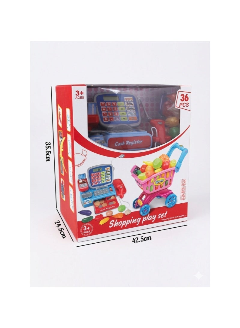 Lima Kids Shopping Play Set with Cash Register & Shopping Cart – 36 Pieces - Image 3