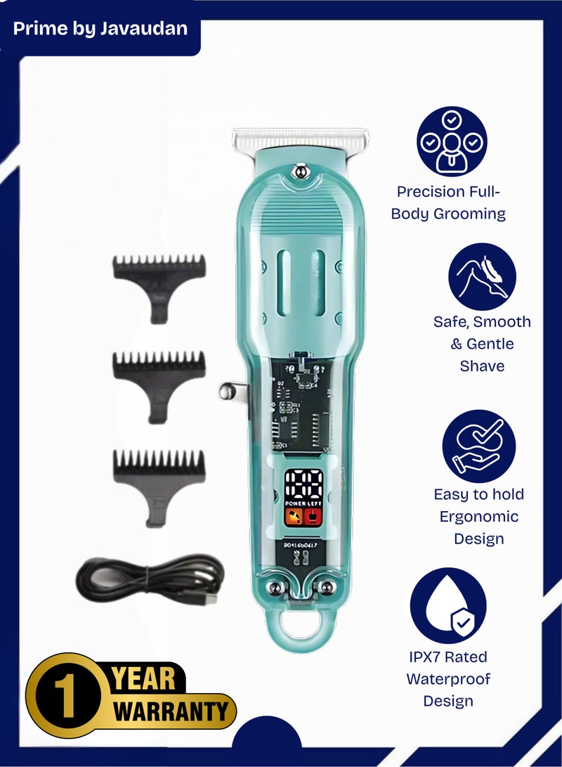 برايم بي جافاودان ماكينة حلاقة احترافية لاسلكية لشعر الرأس واللحية للرجال – مجموعة تهذيب مقاومة للماء مزودة بشفرة على شكل T، وشاشة LED، وشفرات قابلة للتعديل، وبطارية قابلة لإعادة الشحن بسعة 1200 مللي أمبير. - Image 1