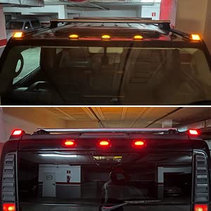 Mynoway 10 PCS Smoked Lens LED Cab Roof Light Kit Replacement for H2 2003-2009, H2 SUT 2005-2009 Top Clearance Marker Lights Amber & Red LED Front Rear OE Halogen Lamps Replacement - Image 5
