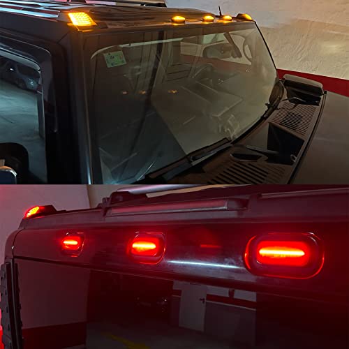 Mynoway 10 PCS Smoked Lens LED Cab Roof Light Kit Replacement for H2 2003-2009, H2 SUT 2005-2009 Top Clearance Marker Lights Amber & Red LED Front Rear OE Halogen Lamps Replacement - Image 4