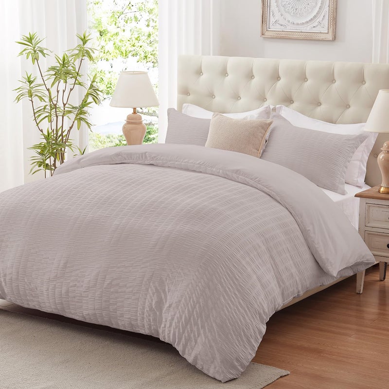 cozyide Light Grey Duvet Cover King 3 Pieces Bedding Duvet Covers Soft Breathable Seersucker Duvet Cover Set with Zipper Closure and Corner Ties 1 Duvet Cover 104x90  2 Pillow Shams 20x36