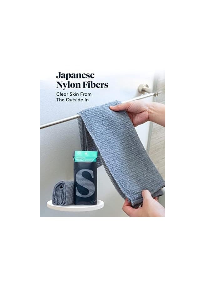 SUTERA - Exfoliating Shower Towel, Premium Japanese Scrub Wash Cloth, Deep Cleanse for Body Face, Microabrasion Duo Fibers Durable Quick Drying, Asian Spa Skin Care Bath Washclose, Extra Long Design - Image 2