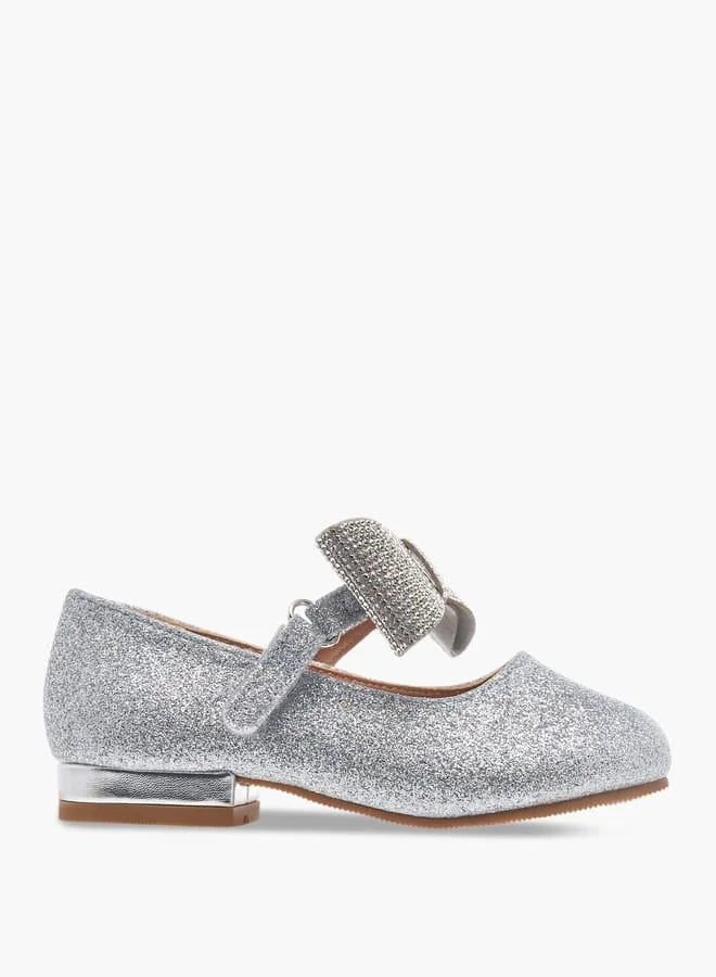 Flora Bella By Shoexpress Girls Floral Bella Bow Embellished Ballerina Shoes with Hook and Loop Closure