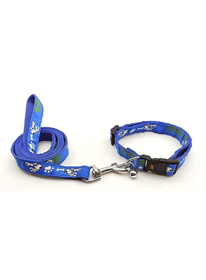 Pet 15 Mm Collar And Leash Set Printed - Adjustable Nylon Collar With Bell For Small And Medium Dogs, Quick Release And Breathable Collar And Leash Set For Puppies, Dog & Cat (Blue, Pattern-3) - Image 4