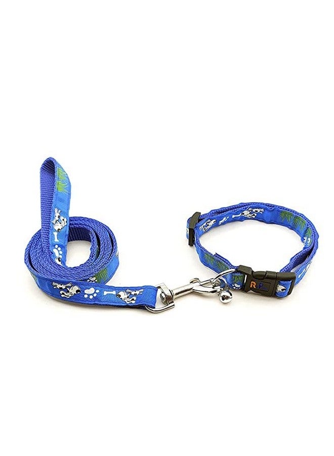 Pet 15 Mm Collar And Leash Set Printed - Adjustable Nylon Collar With Bell For Small And Medium Dogs, Quick Release And Breathable Collar And Leash Set For Puppies, Dog & Cat (Blue, Pattern-3) - Image 5