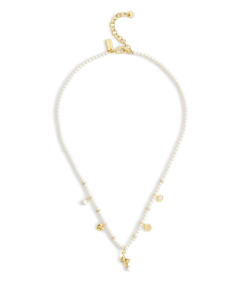 Coach Signature Cat Charm Pearl Strand Necklace