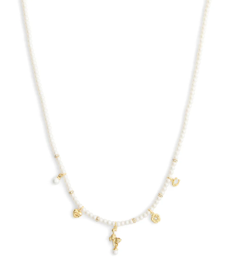 Coach Signature Cat Charm Pearl Strand Necklace