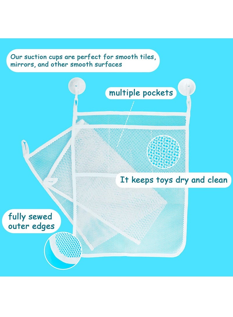 SYOSI 2 PCS Mesh Bathtub Toy Holder Bag, Bath Toy Organizer 46 x 35 CM, Includes 4 Ultra Strong Hooks, White  - Image 3
