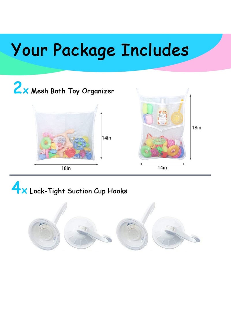 SYOSI 2 PCS Mesh Bathtub Toy Holder Bag, Bath Toy Organizer 46 x 35 CM, Includes 4 Ultra Strong Hooks, White  - Image 2