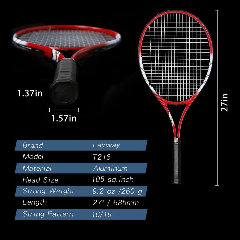 Layway Tennis Rackets 2 Players Recreational for Beginners,Pre-Strung 27 Inch Light Adult Racquet Set for Women Men with Tennis Balls,Overgrips and Carry Bag - Image 2