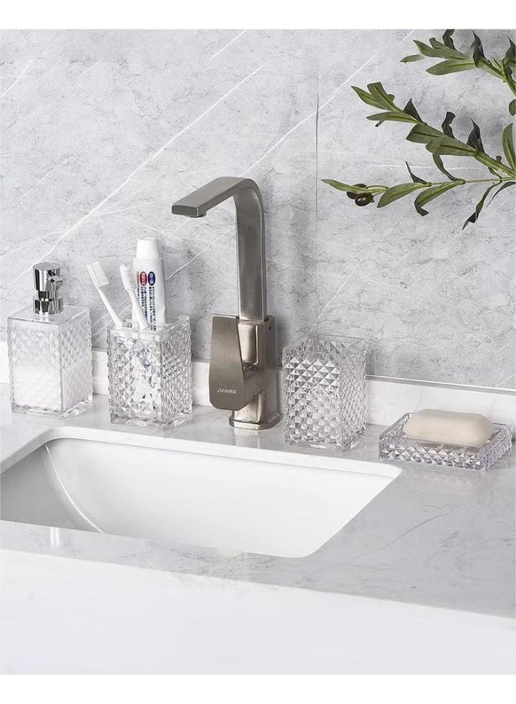 Bathroom Accessories Set, 4Pcs Square Plastic Diamond Bathroom Sets with Toothbrush Holder,Toothbrush Cup,Soap/Lotion Dispenser, Bohemian Modern Bathroom Decor（White） - Image 2