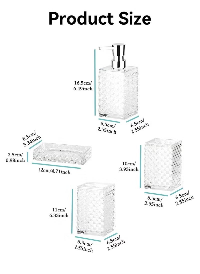 Bathroom Accessories Set, 4Pcs Square Plastic Diamond Bathroom Sets with Toothbrush Holder,Toothbrush Cup,Soap/Lotion Dispenser, Bohemian Modern Bathroom Decor（White） - Image 4