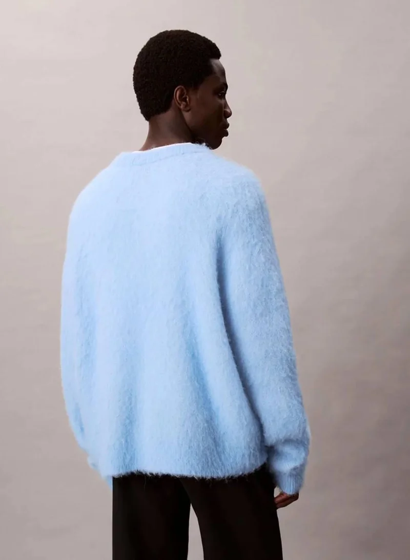 Calvin Klein Jeans Track Blue Brushed Alpaca Wool Blend Monogram Logo Sweater for Men | Best Price UAE