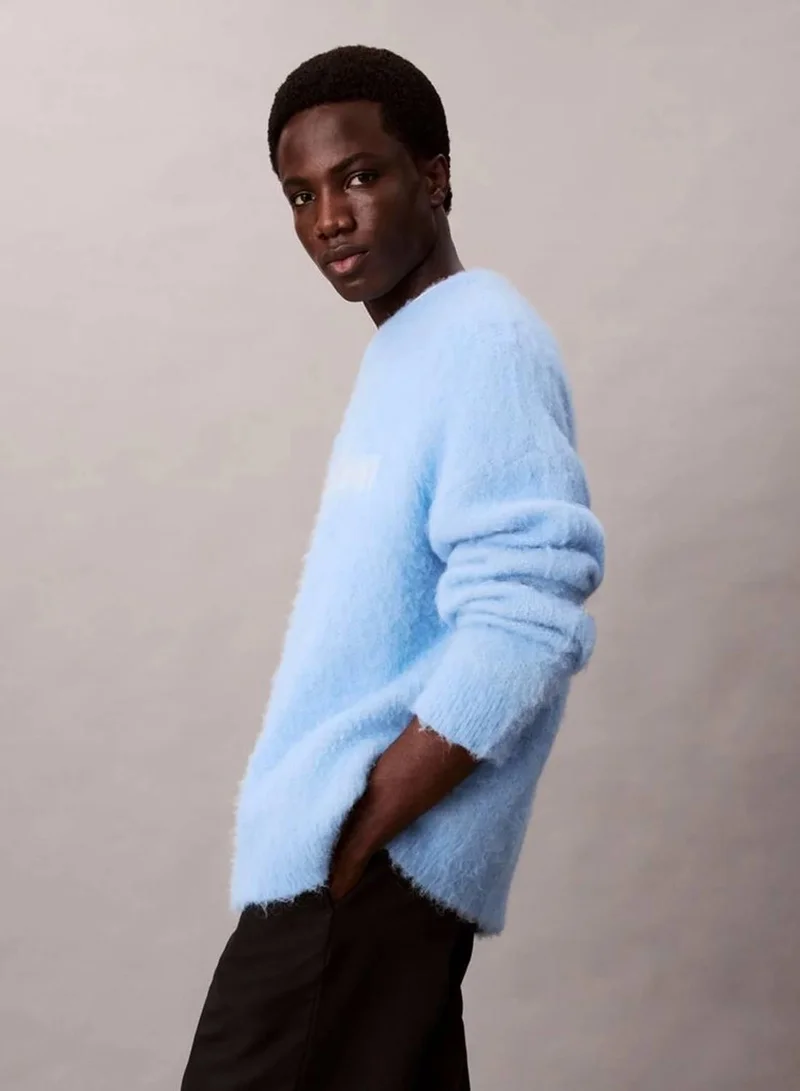 Calvin Klein Jeans Track Blue Brushed Alpaca Wool Blend Monogram Logo Sweater for Men | Best Price UAE