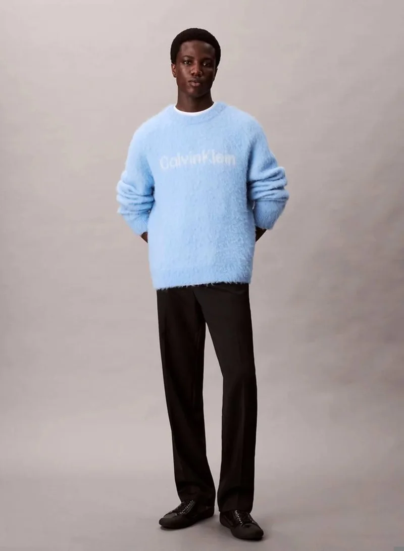 Calvin Klein Jeans Track Blue Brushed Alpaca Wool Blend Monogram Logo Sweater for Men | Best Price UAE