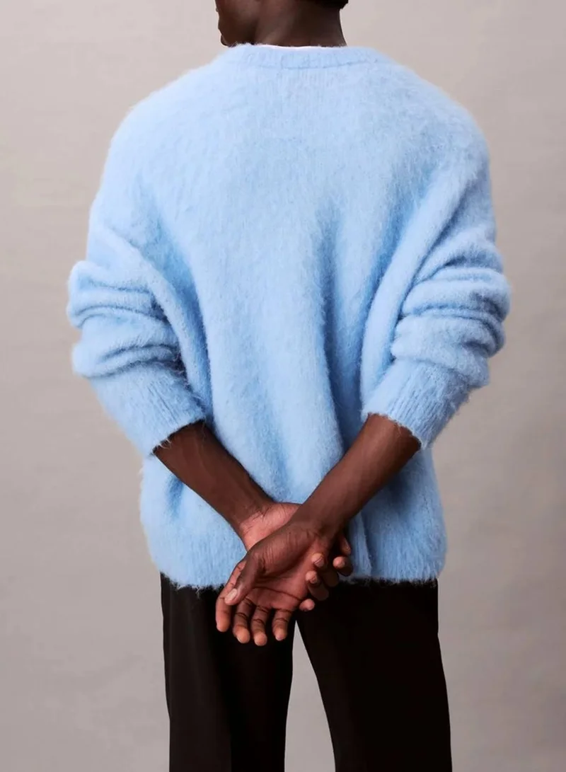 Calvin Klein Jeans Track Blue Brushed Alpaca Wool Blend Monogram Logo Sweater for Men | Best Price UAE