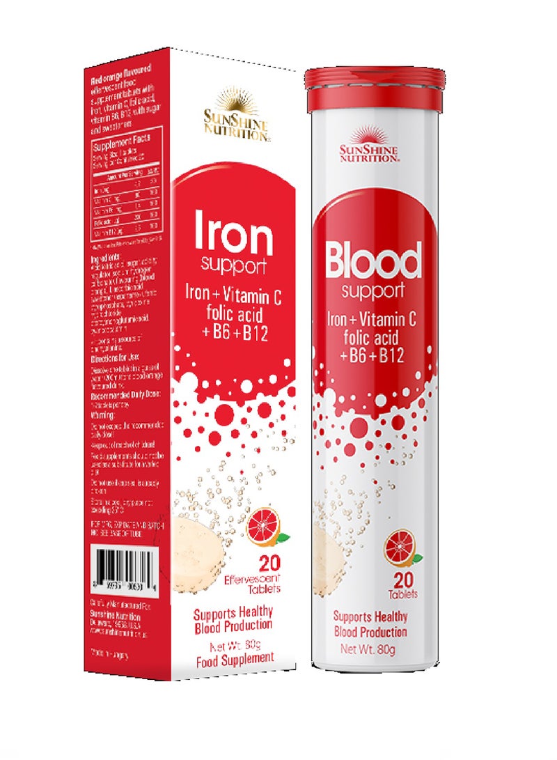 SUNSHINE NUTRITION التغذية حديد البرتقال الدموي الفوار، 20 قرصًا - Image 1