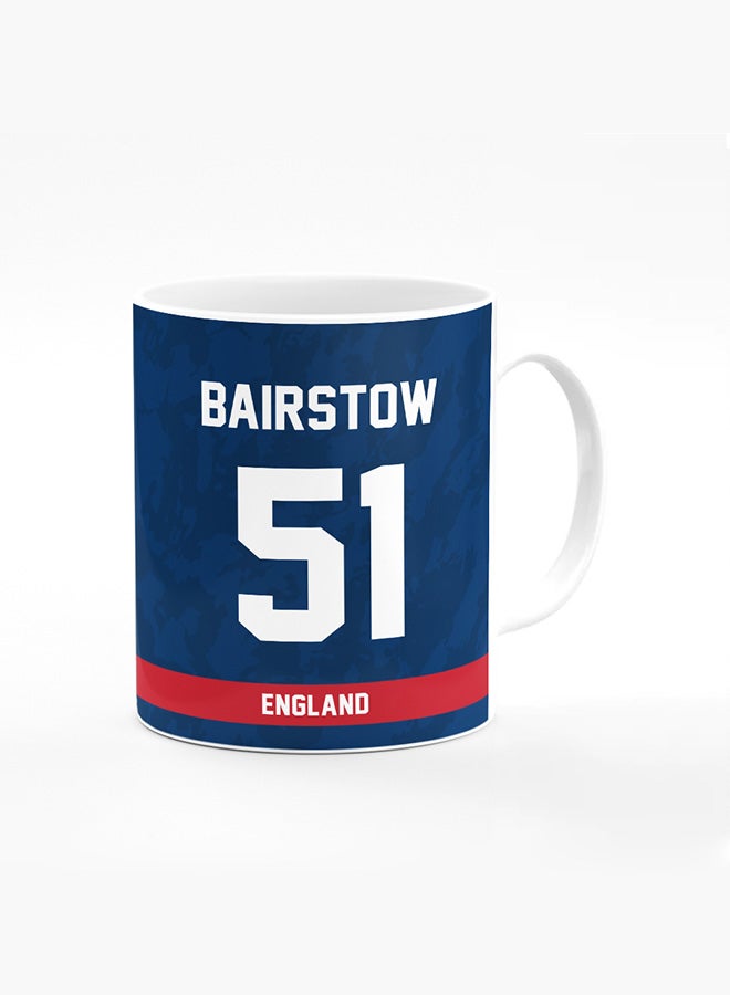 Stylizedd Designer Printed Coffee Mug with Heavy Duty Handle 11oz Ceramic Personalised Gift Mugs Cup [Microwave Safe & Dishwasher Proof ] - Cricket Player - Jonny Bairstow, Jersey Number - 51 - Image 1