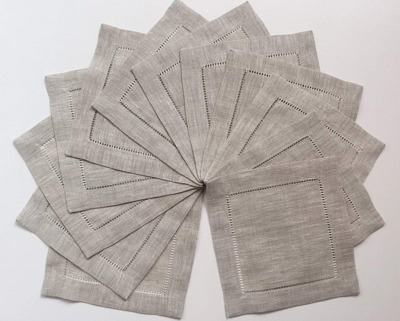 Ladder Hem Stitch Natural Linen Cocktail Napkins 1 Dozen 6x6 Linen Cloth Napkin CoastersSet of 12