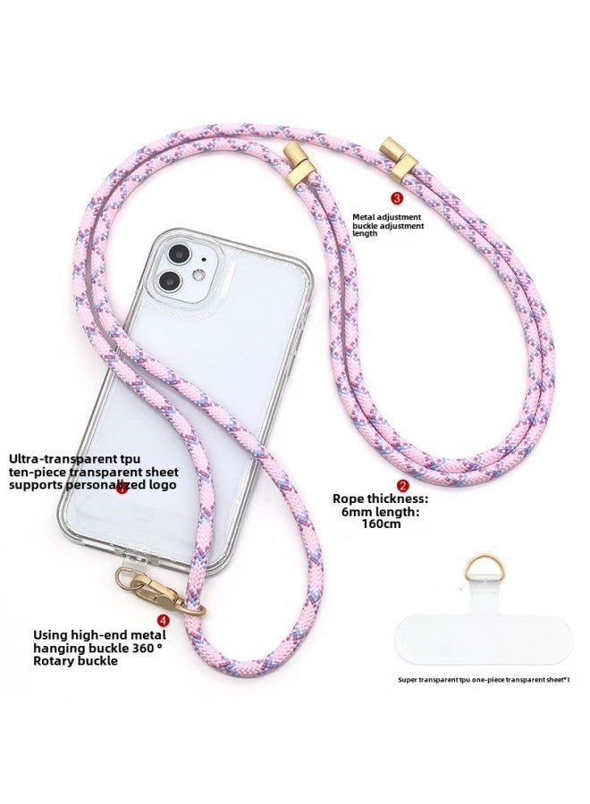 6mm Mobile Phone Adjustable Crossbody Lanyard Anti-loss Lanyard Neck Rope Climbing Hanging Rope Telescopic Braided Rope TPU Transparent Gasket-Specifications:12#Mint Green (pearl Gold + 2 Adjustments + Gold Tpu) - Image 2