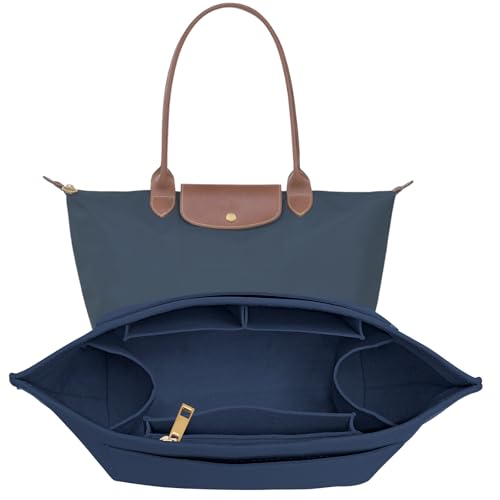 LOUKAYCCI Purse Organizer Insert for Longchamp Le Pliage L Handbag Insert Felt Long Champ Tote Bag Organizer Insert with Cup (DarkBlue, Large) - Image 1