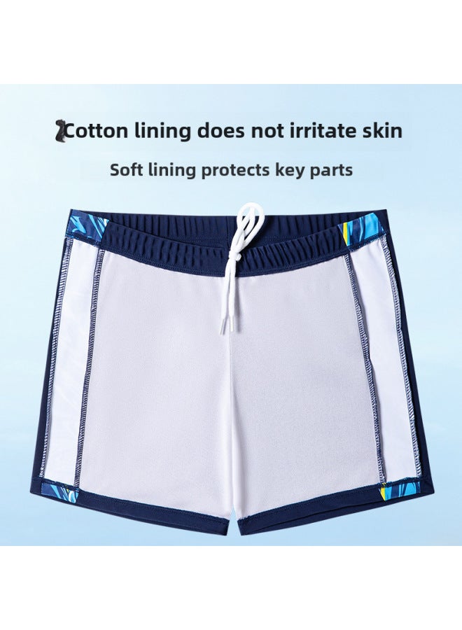 Loquat Children's Swimming Trunks Boys Swimming Trunks Swimming Cap Suit Cartoon Printing Lace-up Swimming Trunks Flat Angle Swimming Trunks Children's Swimming Cap-Color:Yellow Lattice Camouflage Trunks S - Image 4