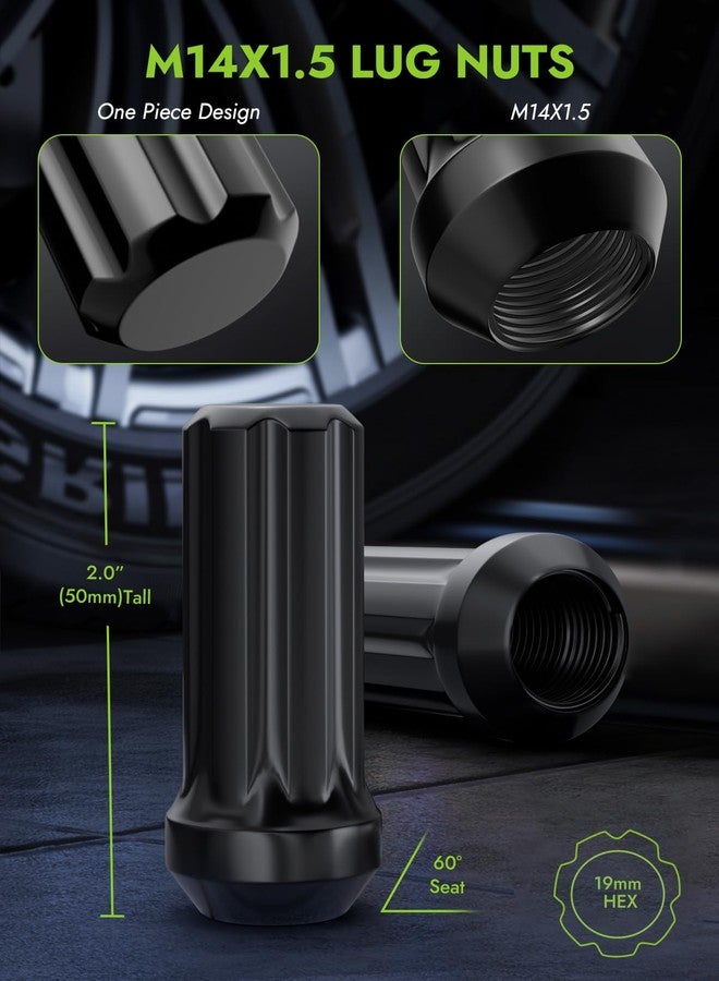 AUTOPTIM مجموعة صواميل عجلات سوداء من أوتوبتيم، 32 قطعة، مقاس M14x1.5 - بديل لعجلات ما بعد البيع ذات 8 مسامير لسيارات شيفروليه سيلفرادو 1500، رام 2500، 3500، جي إم سي سييرا، وفورد F250، صواميل طويلة ذات 7 شقوق، بمقعد مخروطي مغلق الطرف، مع مفتاح ربط. - Image 2